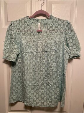 Falechay Light Mint Floral Lace Blouse…size L